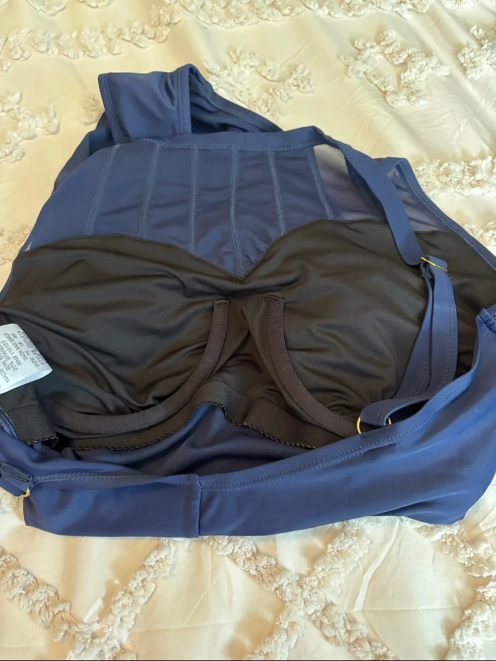 Alisha Levine Navy Blue One-Piece Swimsuit with Mesh Yoke…NWT